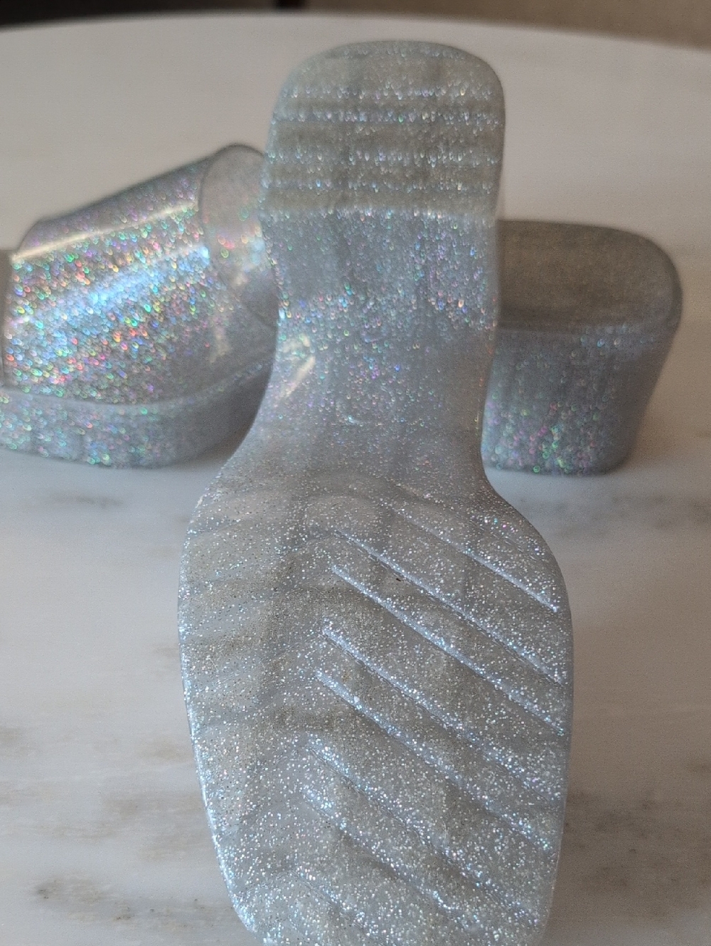 Crown And ivy Silver Glitter Block Heel Slide Sandals - Women's - Picture 9 of 9